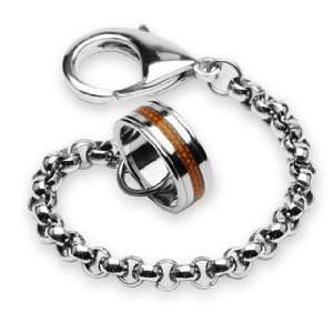  Chain Bracelet with Orange Carbon Fiber Centered Ring Clip   Length 5