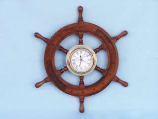 Wooden Ship Wheel Clock 12 Nautical Wall Decor  