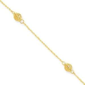  14 Karat Gold Bead Anklet with Extension   10 inch 