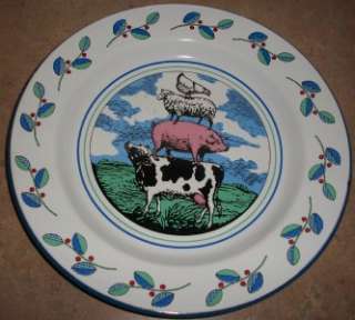 Tin Enamelware Barnyard Farm Animals Dinner Plate  