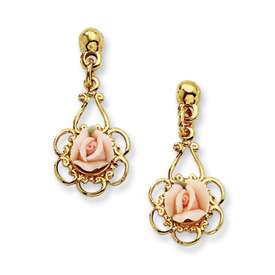 New 1928® Gold tone Porcelain Rose Drop Post Earrings  