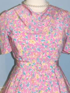 80s 50s PRETTY PINK FLORAL FULL SKIRT LUCY DRESS ROCKABILLY SWING 