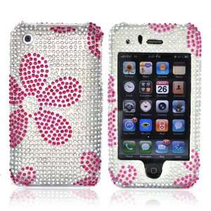   iPhone 3G s 3Gs Bling Hard Case Pink Daisies Clear Gems Electronics