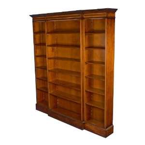  Mahogany Antique Style Triple Breakfront Open Bookcase 