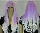 New Beautiful Fashion Cosplay long purple & white hair wig +cap+gift