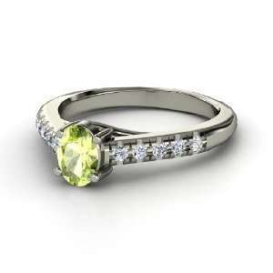  Boulevard Ring, Oval Peridot 14K White Gold Ring with 