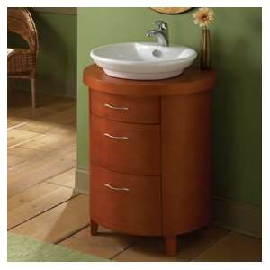   Vanity With Semi Recessed Vitreous China Vessel Cherry Wood Finish