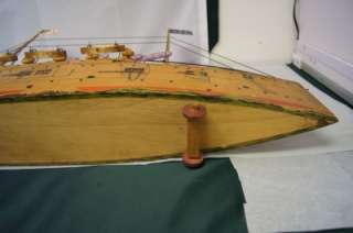 1890s BLISS LITHO WOOD & PAPER BATTLESHIP BOAT COMPLETE AND RARE PULL 