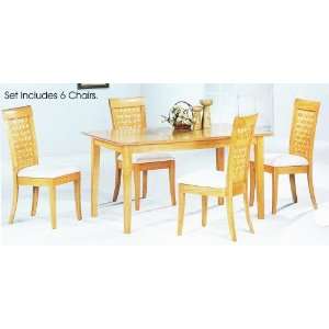  7pc Maple Finish Dining Table & Woven Back Chairs Set 