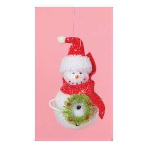 Cupcake Heaven Snowman with Wreath and Red Scarf Christmas Ornament