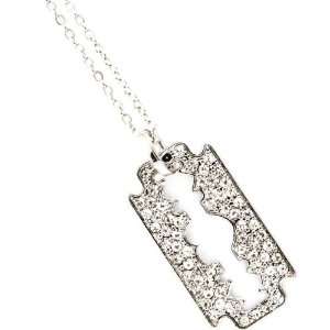   Silvertone Designer Inspired Crystal Razor Blade Necklace Jewelry