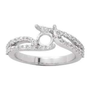 14K White Gold 3/8 ct. Machine Set Diamond Semi Mount Engagement Ring 