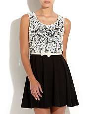Black Pattern (Black) Cameo Rose Lace Top Dress  254055009  New Look