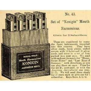  1890 Ad Konigin Harmonica Set No. 43 Subscription Gift 