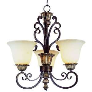   Three Light Chandelier, Ebony Gold Finish with Champagne Frost Glass