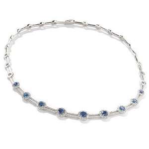  14K White Gold 17 Sapphire & Diamond Necklace Jewelry