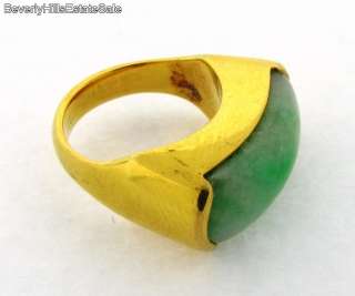 22k Yellow Gold Jadeite Jade Ring Signed Lucky  