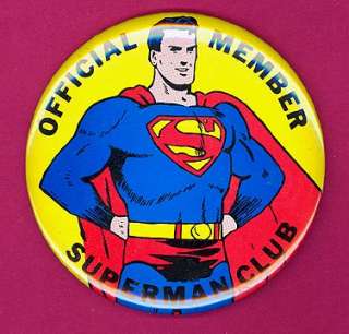 Superman Club 1966 original pinback button badge mint  