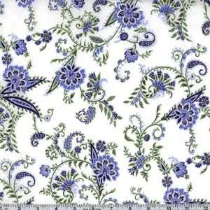 45 Wide Gypsy Princess Blossoms French Blue/Pearl Fabric 