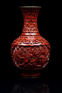 Perfect antique Chinese Republic Period red Cinnabar lacquer vase (1 