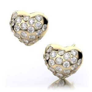 Diamond Heart Shape Pave Earrings in 14k Yellow Gold 