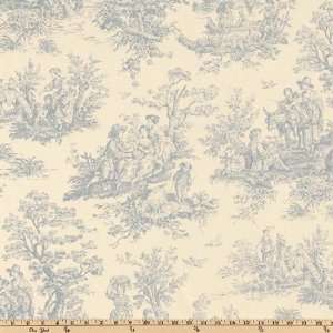    Wide Premier Prints Colonial Toile Blue/Natural Fabric By The Yard