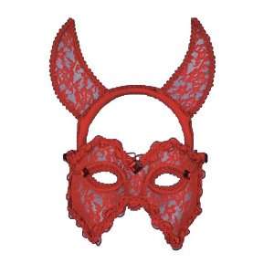  Red Lace Devil Mask Headband Beauty