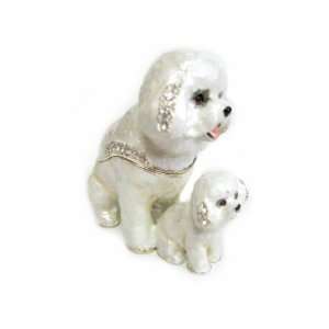  Bichon & Puppy Dog Bejeweled Trinket Box 