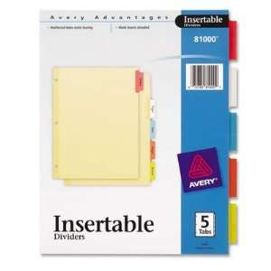  AVERY DENNISON AVE81000 Insertable Dividers, 3 HP, 5 Tab 