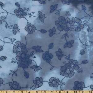  60 Wide Chiffon Glitter Knit Floral Vines Dark Blue Fabric 