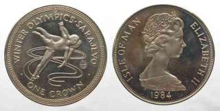 ISLE OF MAN Crown 1984 OLY Ice skaters Proof # 65985  