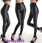 Black Womens Fashion Stretch Leather Look Leggings Tights Pants Size 