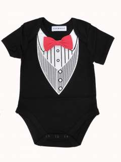 12M) Baby Boy Black Tuxedo Vest w Red Bow Tie 4 Christening Wedding 