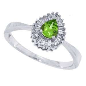  0.29Ct Pear Shaped Peridot Ring with Diamonds in 14Kt 