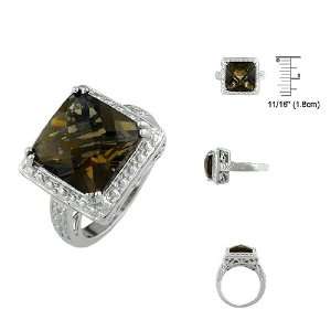  Sterling Silver Princess Cut Champagne CZ Ring Size 6.5 Jewelry