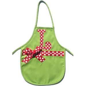  christmas initial apron   lime with red large dots