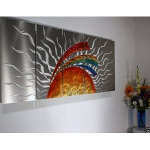  Rainbow Art Multi Panel Sunburst Painting, Metal Wall 