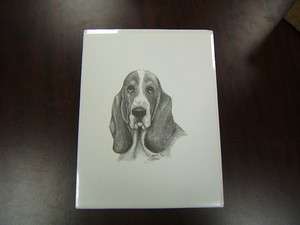 Dog Print Basset Hound pencil sketch hand signed (jd)  
