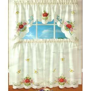 SUZY Fine Embroidered with Elegant Applique Kitchen Curtain  