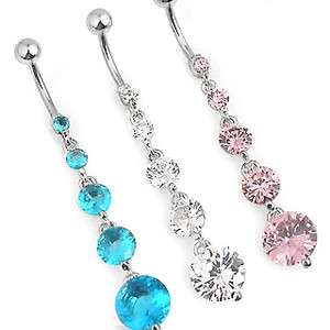 Fancy Navel Ring with 5 Round CZ Dangle Body Jewelry Belly Ring CZ 