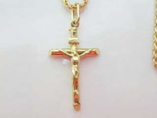 18K Solid Yellow Gold   20 Sparkle Cross Pendant Chain Necklace   5.2 