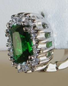 Estate 3.64ctw Radiant Emerald & White Sapphire 925 Latchback Earrings 