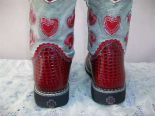 ARIAT RED HEARTS MOC CROC LEATHER WESTERN /COWBOY WOMEN BOOTS SIZE 3 
