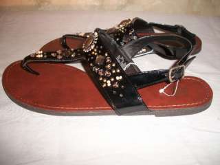 Womens Brown Flip Flop Sandal Shoes Beaded  