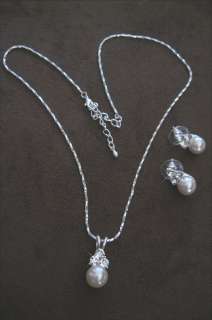 Pearl Necklace Set Silver Bridal Bridesmaid Jewelry  
