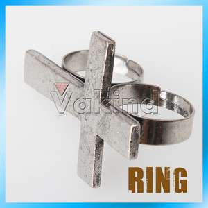 Cross Two Finger Double Ring Faceted Adjustable Copper  