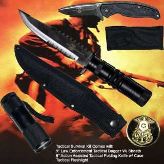 Tactical Survival Kit  Dagger, Folding Spring Assisted knife and 