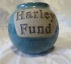 Harley Fund jar. Save for those Harley trips, ceramic, 4 1/2 in. tall