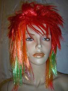 W1 Neon Rainbow Spike Punk Drag Queen Circus Clown Wig  