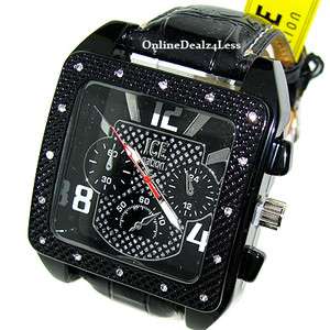 ICED OUT MENS JET BLACK ICE NATION HIP HOP BLING LEATHER WATCH  